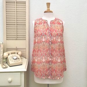 Daniel Rainn Ethic Coral Print No Sleeve Sheer Top